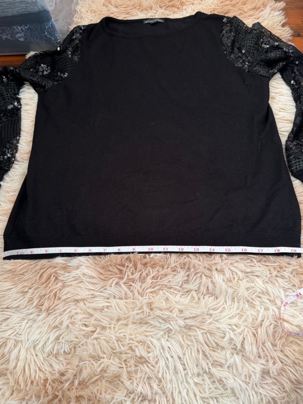 Adrianna Papell Black Sparkling Sequin Long  Sleeve Sweater Size Large - Picture 10 of 10